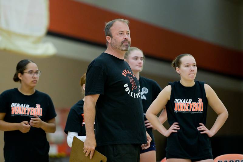 DeKalb girls volleyball coach Keith Foster during a summer league match in DeKalb on Sunday, July 21, 2024.