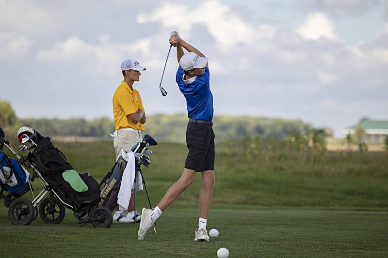 Princeton’s Jackson Mason tees off on #2 Wednesday, Sept. 27, 2023 during the class 2A golf regionals at Deer Valley Country Club.