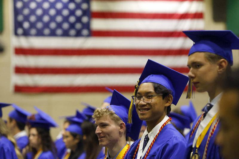 Wheaton North High School graduates during their graduation ceremony Saturday, May 25, 2024 in the Physical Education Center of College of DuPage in Glen Ellyn.