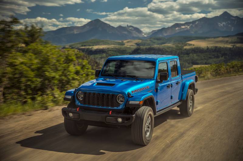 The 2024 Gladiator Mojave pickup delivers impressive off-road capability with a distinct Jeep look.