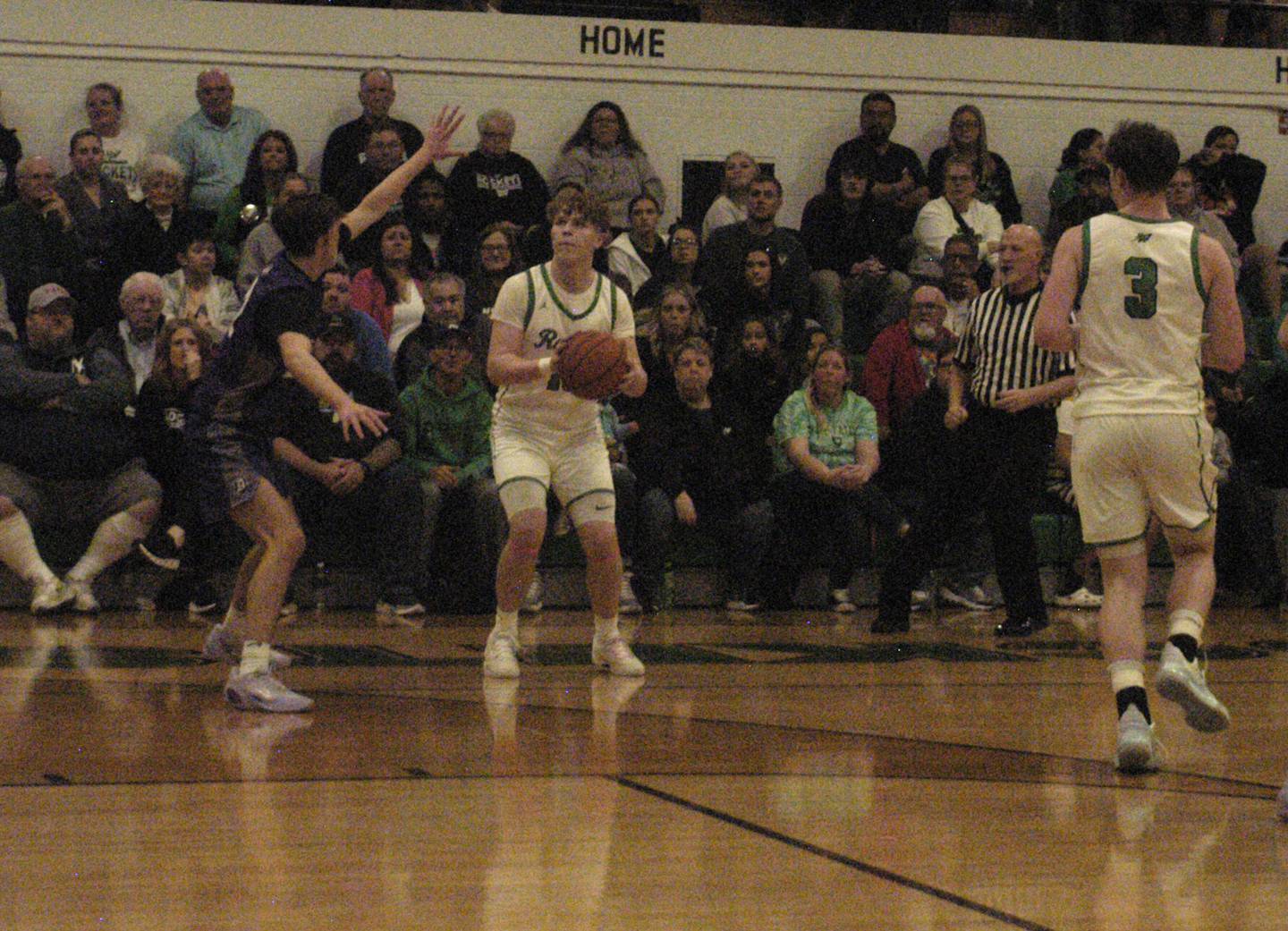 Rock Falls' Kuitim Heald eyes the Dixon defense during their game Tuesday, Feb. 6, 2024, at Rock Falls High School.