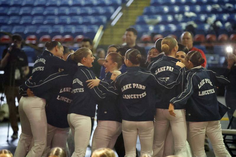 Lake Park reacts to taking third place in the IHSA 3A Competitive Dance State Finals Saturday, Jan. 27, 2024 at Grossinger Motors Arena in Bloomington.