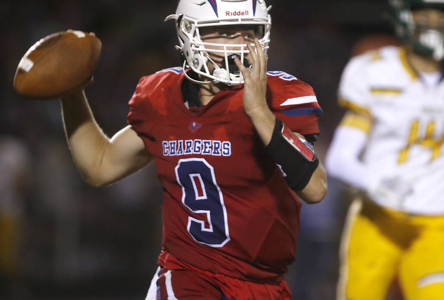 Dundee-Crown's Hayden DeMarsh looks to pass during a Fox Valley Conference football game against Crystal Lake South on Friday, Aug 30, 2024, at Dundee-Crown High School in Carpentersville.