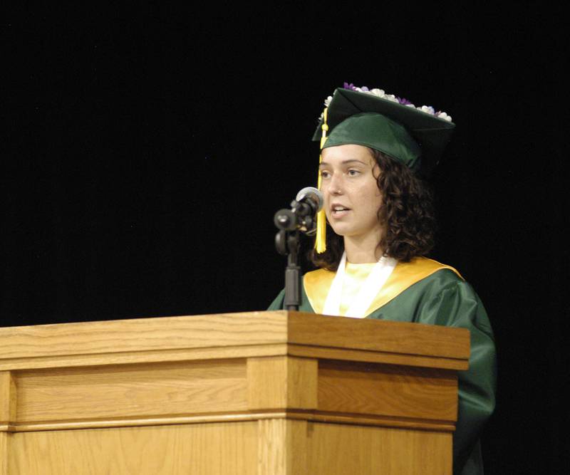 RFHS Class of 2024 member Carli Kobbeman addresses the class during graduation at Rock Falls High School on Sunday, May 26, 2024.