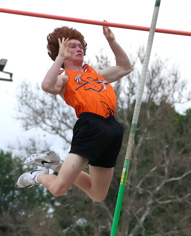 Sandwich’s Jacob Ross clears the bar in the pole vault during the Class 2A boys track sectional this past spring at Sycamore High School.