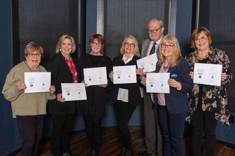 At its annual awards banquet on March 30 the following agents received international awards from Coldwell Banker (from left to right) Barb Kuzma, Sterling Society; Carol Wlodarchak, Sterling Society; Karen Zermeno, Diamond Society; Chris Hopps, President’s Elite; Garry Schroeder, Sterling Society; Bonnie Lester, President’s Elite and Wendy Fulmer, President’s Premier. Not pictured is TJ Templeton, Diamond Society.