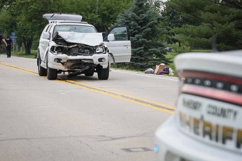 The Marengo Fire & Rescue Districts responded Saturday, Aug. 5, 2023, Kishwaukee Valley and South Menge roads near Marengo for crash involving a motorcycle and SUV. One person on the motorcycle was killed.