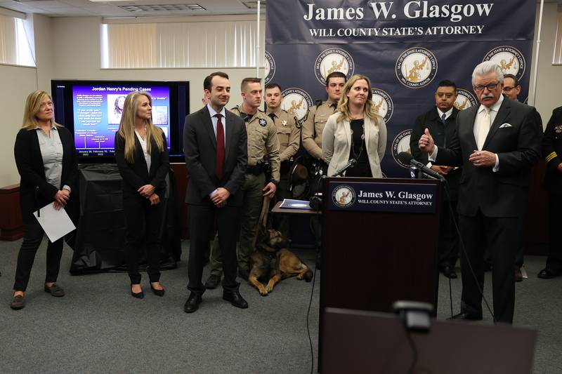 Will County State’s Attorney James Glasgow holds a news conference on Wednesday for the announcement of Jordan Henry’s 22-year prison sentence after Henry was convicted of aggravated vehicular hijacking, armed robbery, fleeing and other offenses.