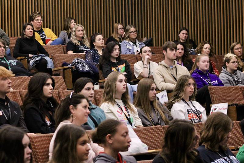 High school students and educators attend the keynote address for the Pathways Education Symposium on Friday, April 21, 2023 at Sauk Valley Community College.