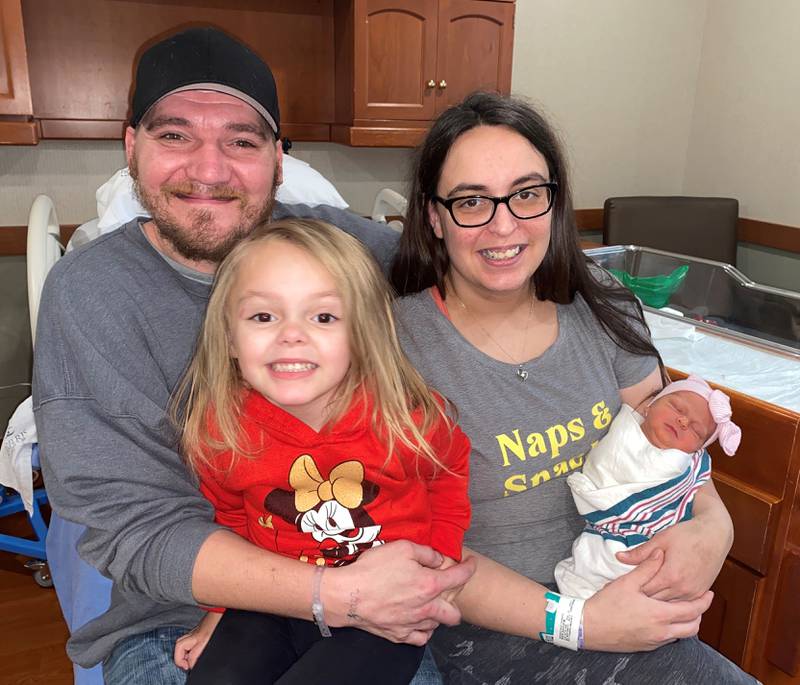 Grundy County’s first baby of the New Year arrived at Morris Hospital on January 2, 2023, at 6:23 a.m. Baby girl Paige Lee Ann Wade is the daughter of Kayla Koch and Jeremy Wade of Marseilles