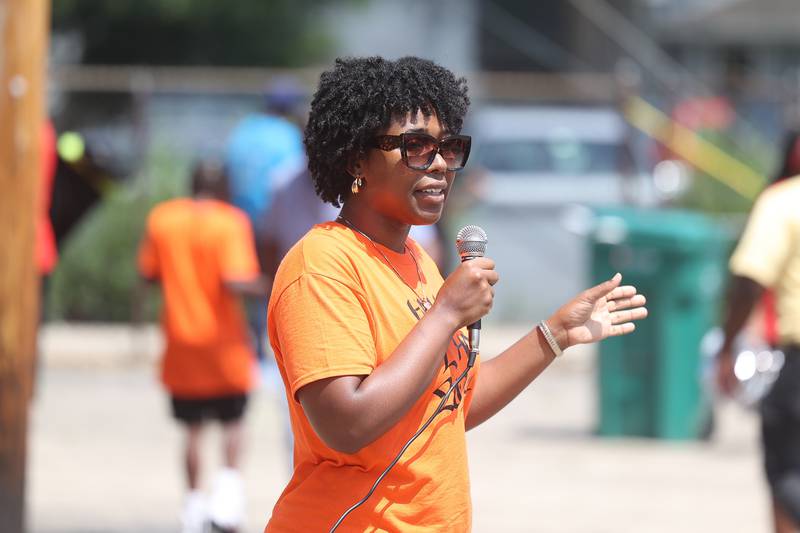 Taelar Scott share words of insperation on perspective at the Healing the Hood event held at the St. Mark CME Church in Joliet on Saturday June 29, 2024.