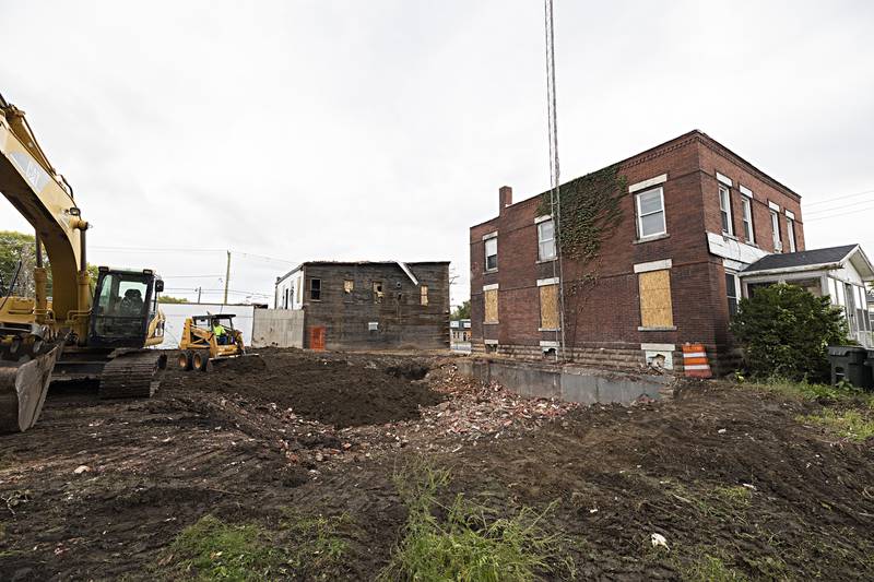 Building number two is down Thursday, Sept. 21, 2023 in Sterling. The building was damaged by a July fire in an adjacent structure.