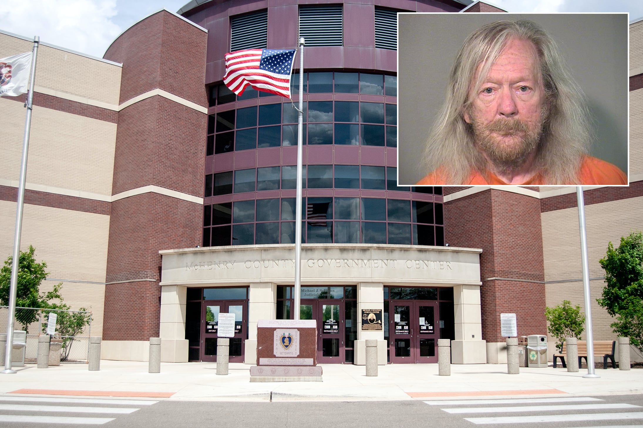 Inset of Lorin Volberding in front of Northwest Herald file of McHenry County courthouse.