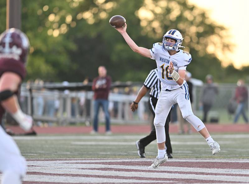 Wheaton North's Nick Johnson throws a pass during a non-conference game against Lockport on Friday, Sep 06, 2024 at Lockport. (Dean Reid for Shaw Local News Network)