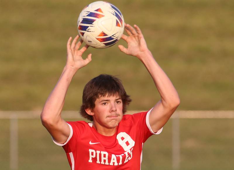 Ottawa's Mason Jaegel throws the ball in play against Kaneland on Wednesday, Sept. 11, 2024 at King Field.