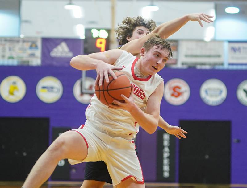 Streator's Nolan Lukach (44) rebounds the ball against Yorkville Christian's Sam Painter (14) during the 60th annual Plano Christmas Basketball Tournament Plano High School on Wednesday, Dec 27, 2023.