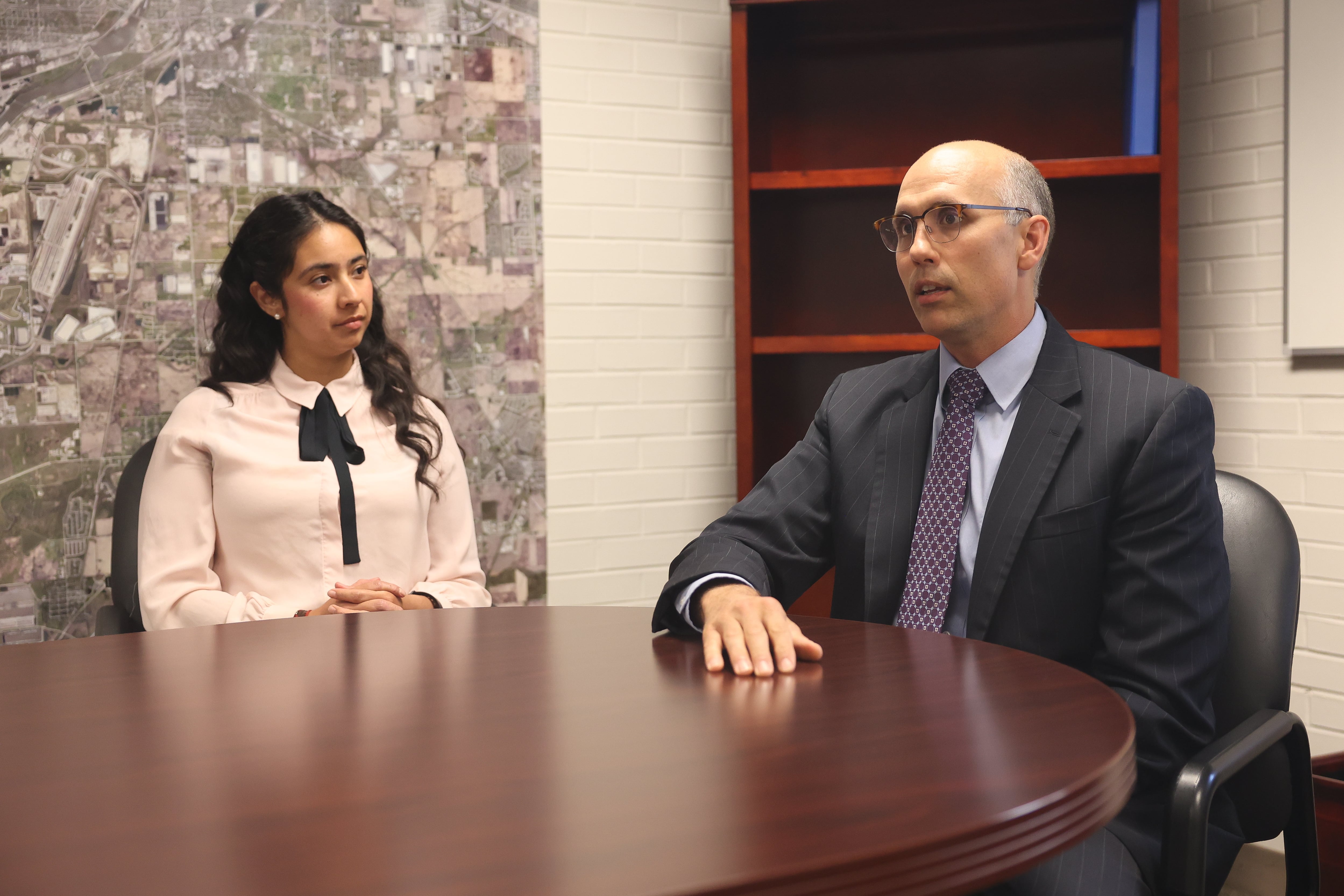 Newest members of City of Joliet staff Paulina Martinez, Economic Development Director, and Dustin Anderson, Community Development Director, sit down to talk about their new roles at Joliet City Hall on Wednesday, Aug. 7, 2024.