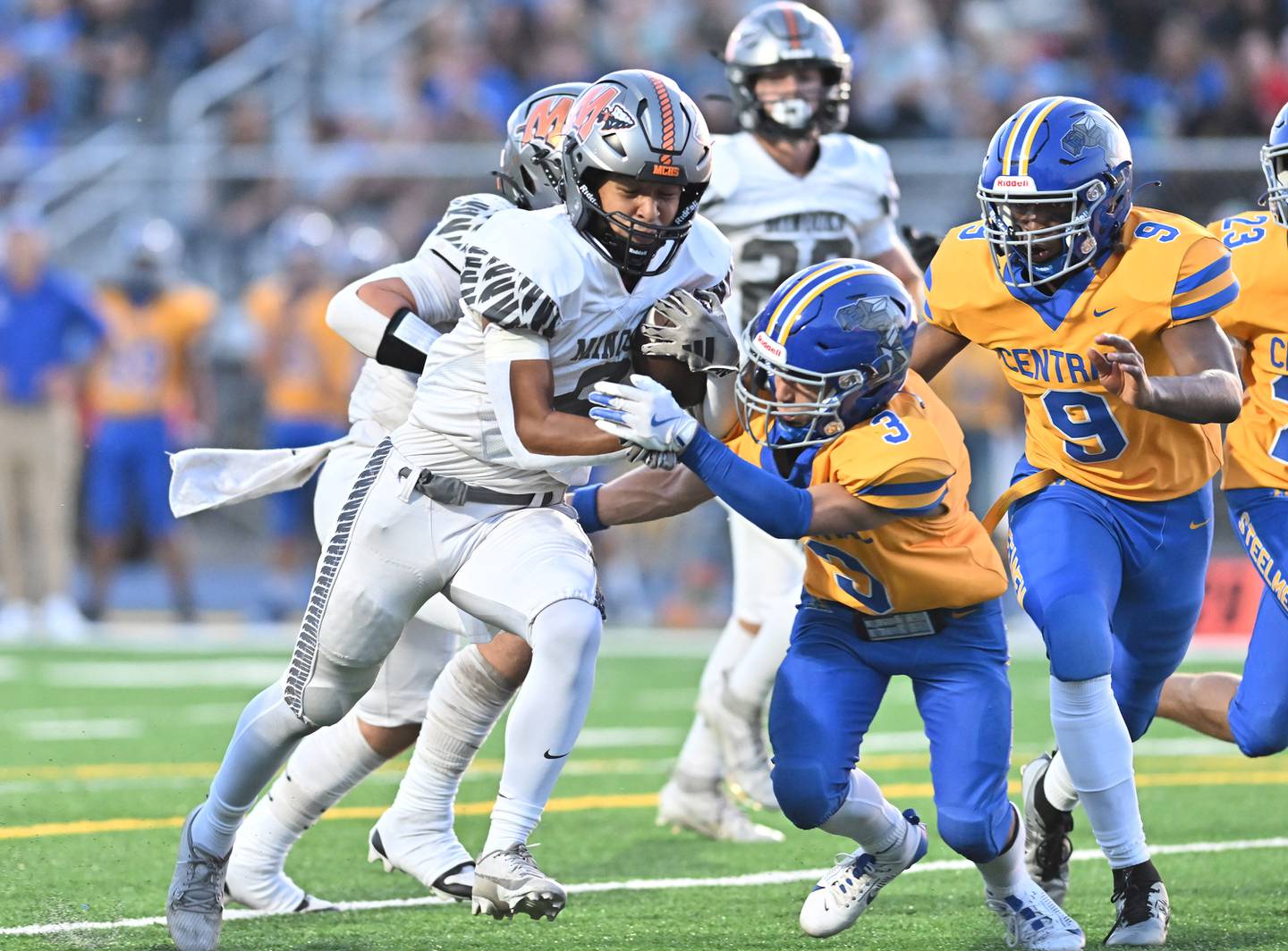 Minooka's Paris Spears runs the ballduring a non-conference game against Joliet Central on Friday, Sep 13, 2024 at Joliet. (Dean Reid for Shaw Local News Network)