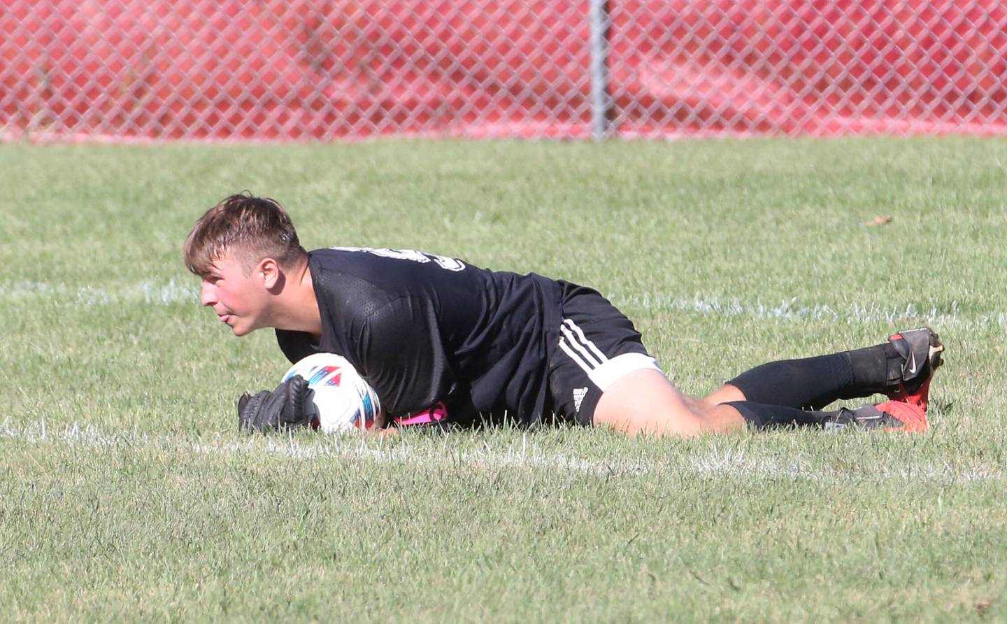 Streator keeper Andrew Vogel stops the ball during the game against Mendota on Saturday, Aug. 31, 2024 at James Street Recreation Area in Streator.