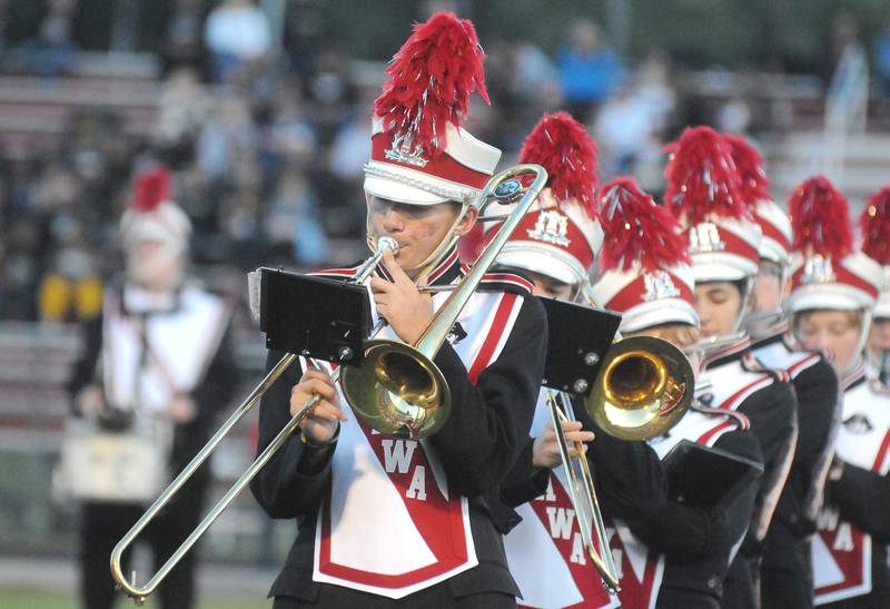 Alex McCalmont plays the trombone before the Ottawa home game at King Field on Friday, Sept. 15, 2023.