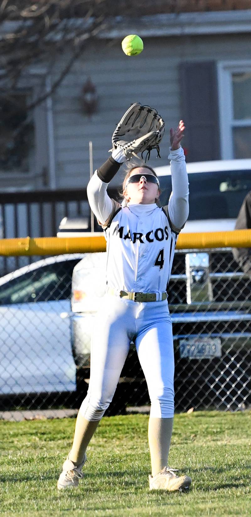 Polo's Cheyenna Wilkins catches a pop fly for an out during an April 6 game with Forreston.