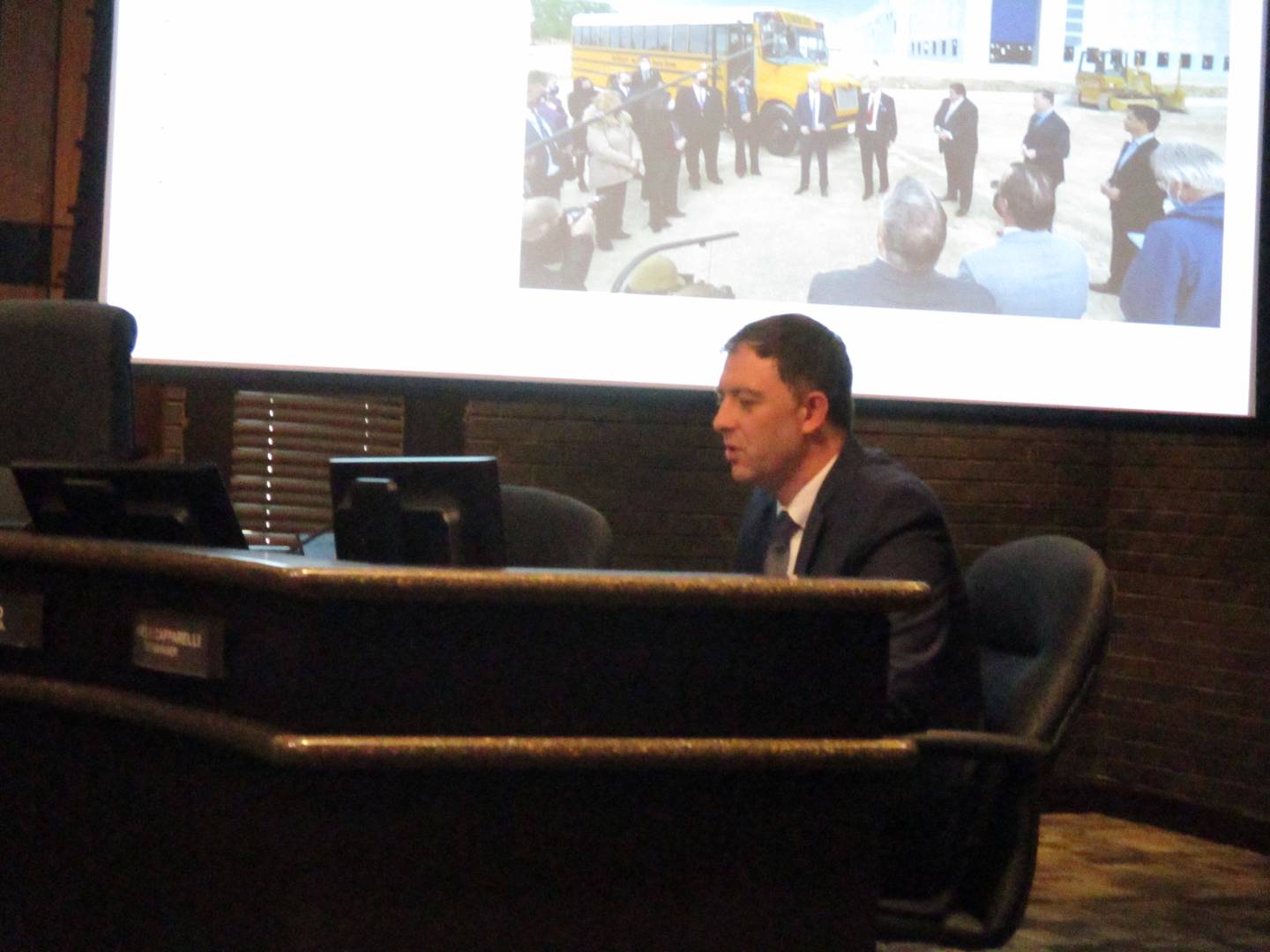 Joliet Economic Development Director Derek Conley provides details of the tax incentive proposal for The Lion Electric Company at a meeting of the Joliet City Council Economic Development Committee on June 9, 2021.