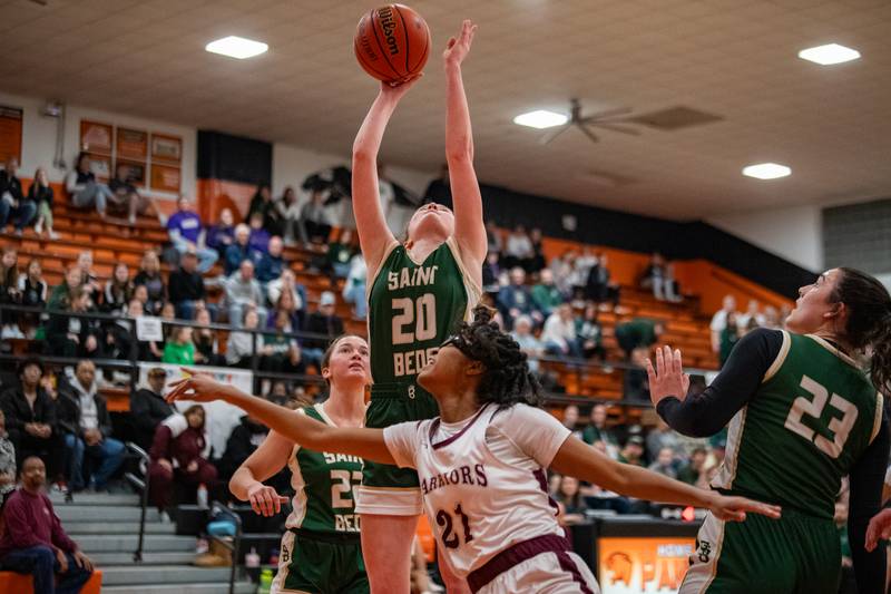 St. Bede's Lili McClain puts up a shot during the 1A Sectional game on Tuesday Feb. 20, 2024 at Gardner-South Wilmington High School in Gardner