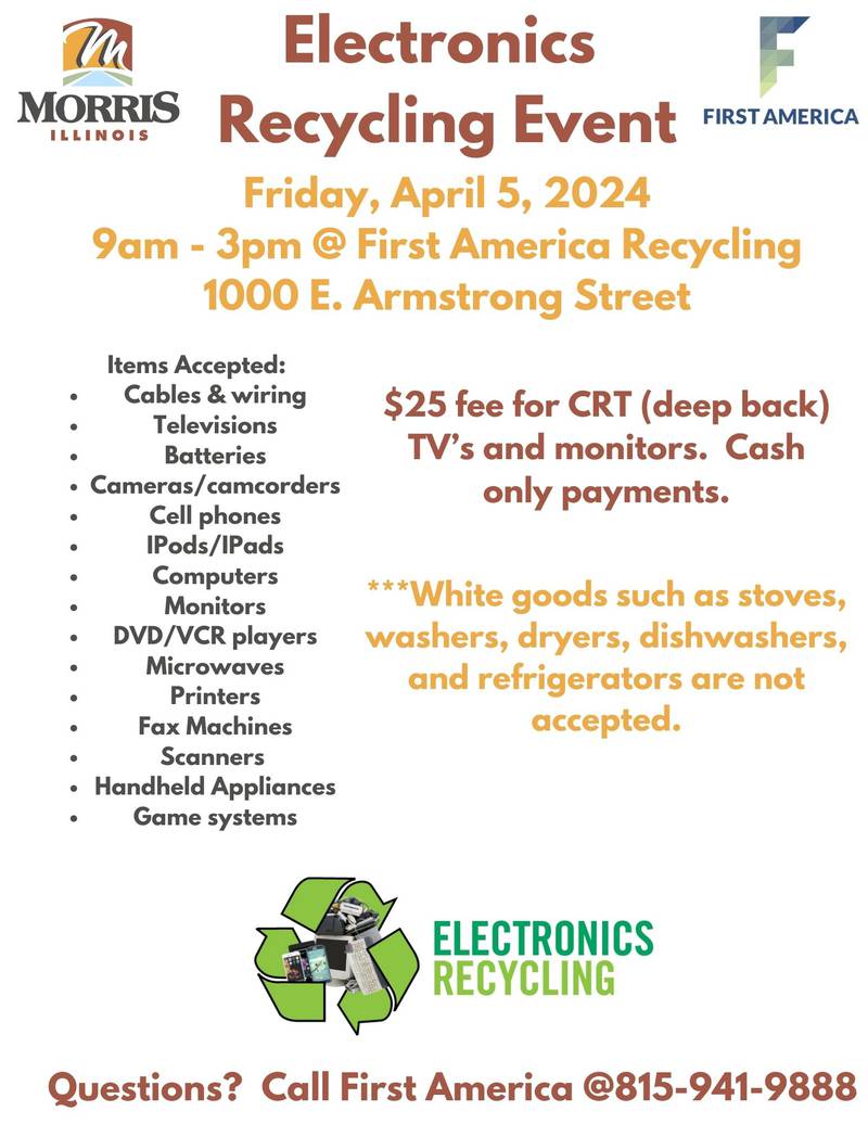 The flyer for the electronics recycling event from 9 a.m. to 3 p.m. on Friday, April 5.