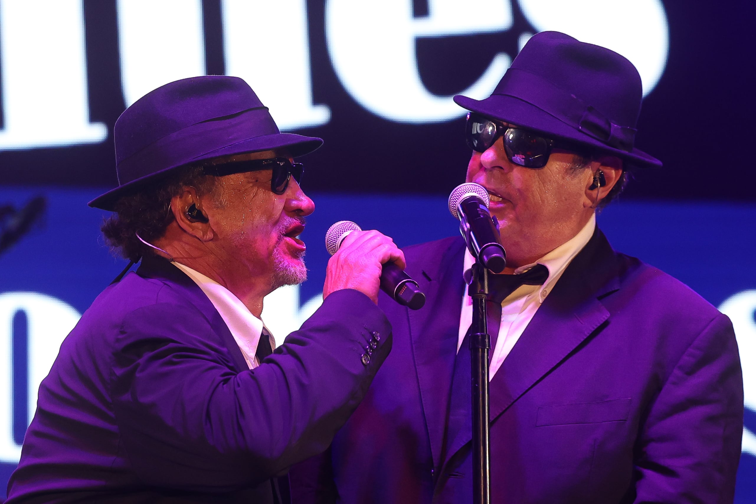 Jim Belushi. aka Zee Blues, and Dan Aykroyd, aka Elwood Blues, performs at Blues Brothers Con: The Sequel on Saturday, Aug. 17, 2024 at the Old Joliet Prison.