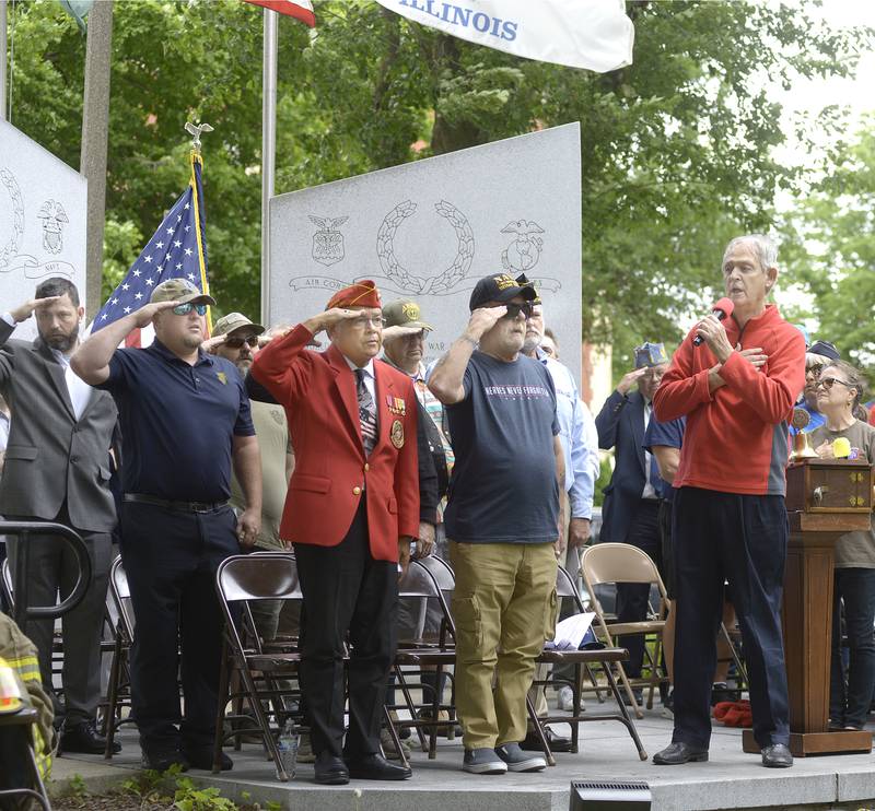 Lloyd Chapman songs the National Anthem during Ottawa’s Memorial Day Ceremony Monday at Washington Square Monday.