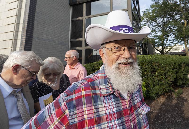 Donning a replica Reagan Stetson, Will Costello of Dixon waits in line Thursday, August 22, 2024, for the premier of “Reagan,” a biopic on Dixon native and 40th President Ronald Reagan.