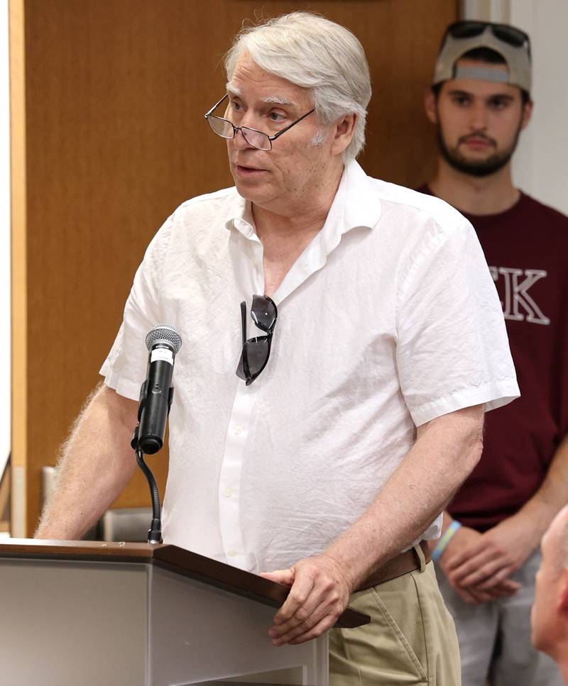 DeKalb County Community Gardens Founder Dan Kenney talks Monday, July 10, 2023, at the DeKalb City Council meeting about the new property they have acquired.