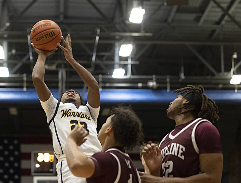 Sterling’s Kaedon Phillips gets fouled in the lane against Moline Friday, Dec. 1, 2023 in Sterling.