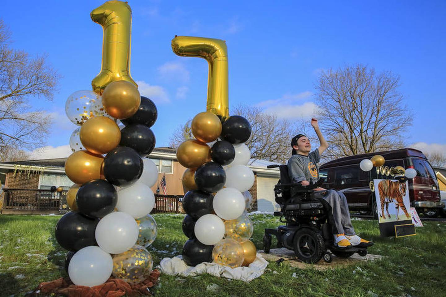 "She had the yard decorated really nice," Lawson Sizemore said. "She went all out on it. It was beautiful."

Then Lawson heard the cars honking. About 50 family, friends and Joliet west students and staff drove by his Shorewood house to wish him a happy 17th birthday.