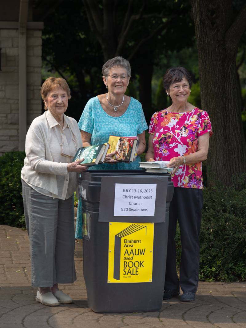 The 50-year members of the AAUW Elmhurst Area Branch include Marcia Goltermann (from left), Janet Hodge and Genie Urick look forward to the Elmhurst AAUW Used Book Sale from July 13 to 16 at Christ United Methodist Church in Elmhurst.