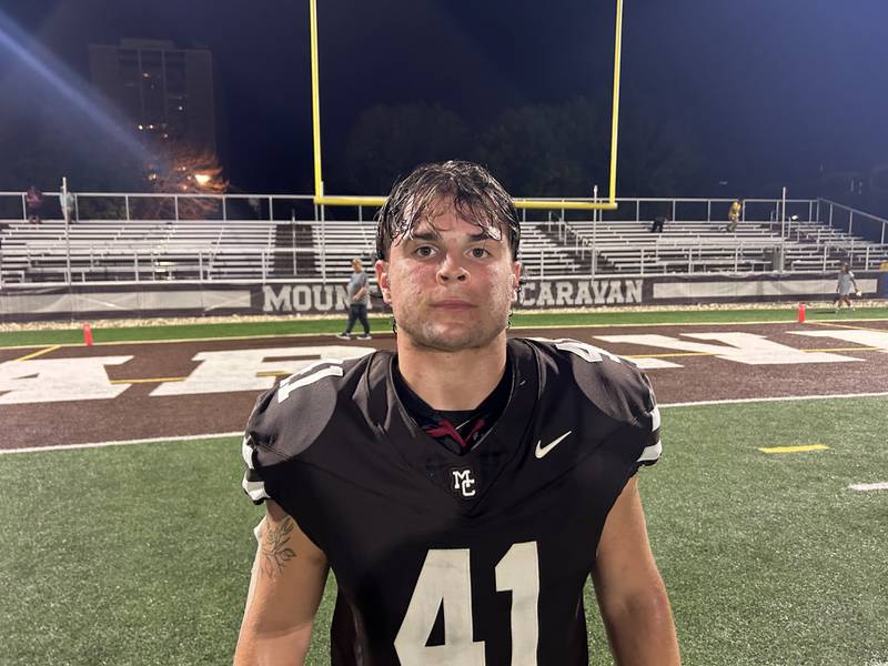 Mount Carmel senior linebacker Matt Mucha forced a key fumble late in Thursday's 42-38 loss to The Hun School in Chicago.