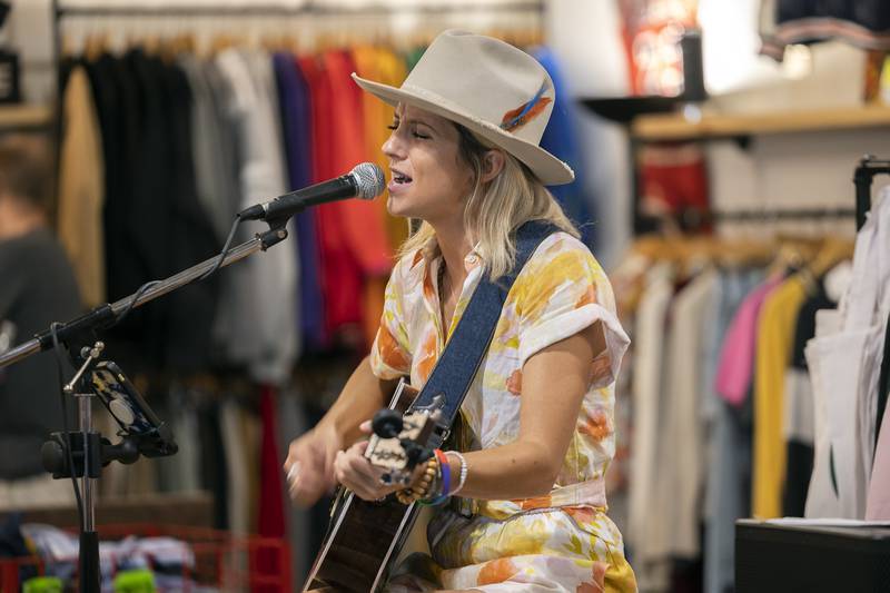 Nashville singer and Dixon native Gina Venier plays a special showing at Rack City Saturday, July 1, 2023 in Dixon. Rack City is a thrift shop opened by Hannah Wilson located at 116 East First Street. Venier will also appear on stage at Petunia Fest Sunday night.