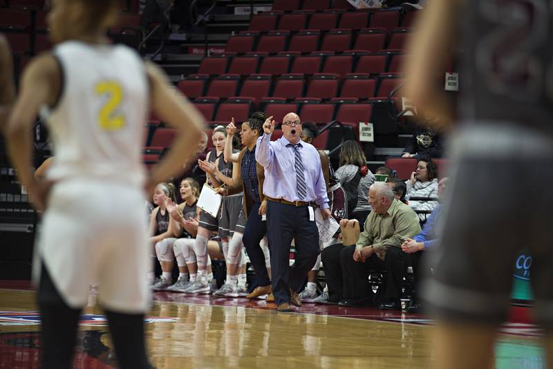 Former Montini and Morton College coach Jason Nichols works from the bench in this 2020 file photo. Nichols was fired in March after a college investigation discovered that Nichols violated his employment agreement, according to one of two letters received by the Shaw Local News Network through a Freedom of Information Act request appeal.