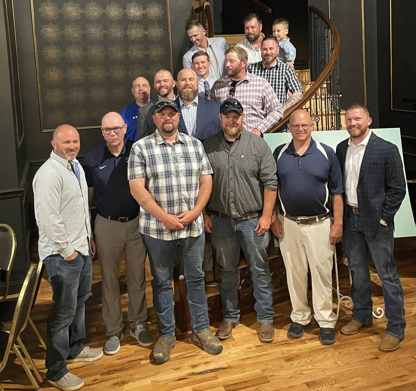 The 2005 Bureau Valley football went 14-0, defeating Tolono Unity 34-7 to claim the 3A State championship. They were inducted into the Illinois Valley Hall of Fame on Thursday. Team members present were (front row, from left) Michael Grieve, assistant coach Craig Johnson, Kevin Thomas, Shawn Wager, head coach Dave Moore and Reid Nodine; (middle row) assistant coach Jeff Ohlson, John Roberts, Nathan Black, Matt Morman, Adam Klingenberg and Jake Foster; and (back row) Patrick Smith and Dan Brasch.