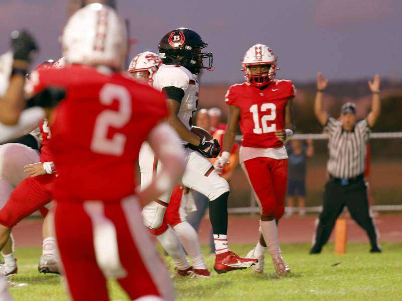 Barrington's Calvin Jackson (3) walks in the the South Elgin end zone Friday, Aug. 30, 2024 in South Elgin.