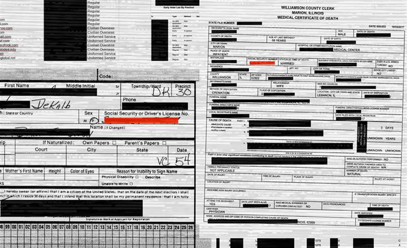 Examples of redacted documents found by Jeremiah Fowler in unsecured databases