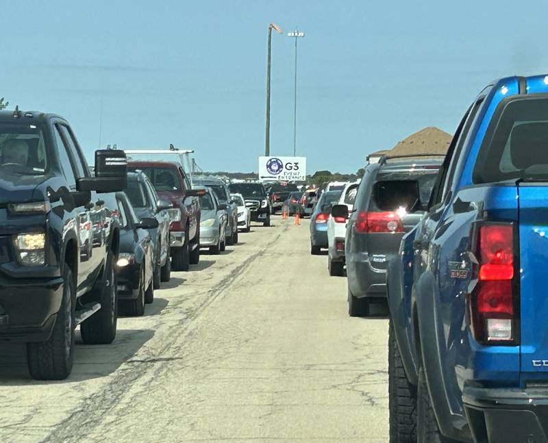 Lines of cars enter and exit UP Global III terminal near Rochelle on Sunday, Sept. 8, 2024 to see the Big Boy 4014 steam locomotive owned and operated by the Union Pacific Railroad. The free event was held from 9 a.m. to 3 p.m. and open to the public. The visit was part of Union Pacific’s eight-week “Heartland of America Tour,” which started Aug. 29, in Cheyenne, Wyoming, and continues across nine states.