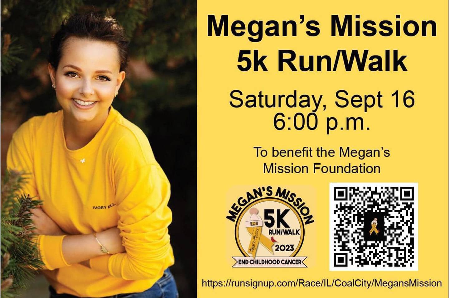 The flyer for the Megan's Mission 5K run/walk at 6 p.m. Saturday, Sept. 16 in Coal City.