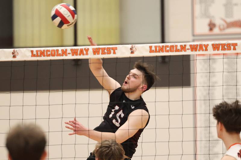 Plainfield North’s Clole Clarke hits a shot against Lincoln-Way West on Monday, March 18, 2024 in New Lenox.