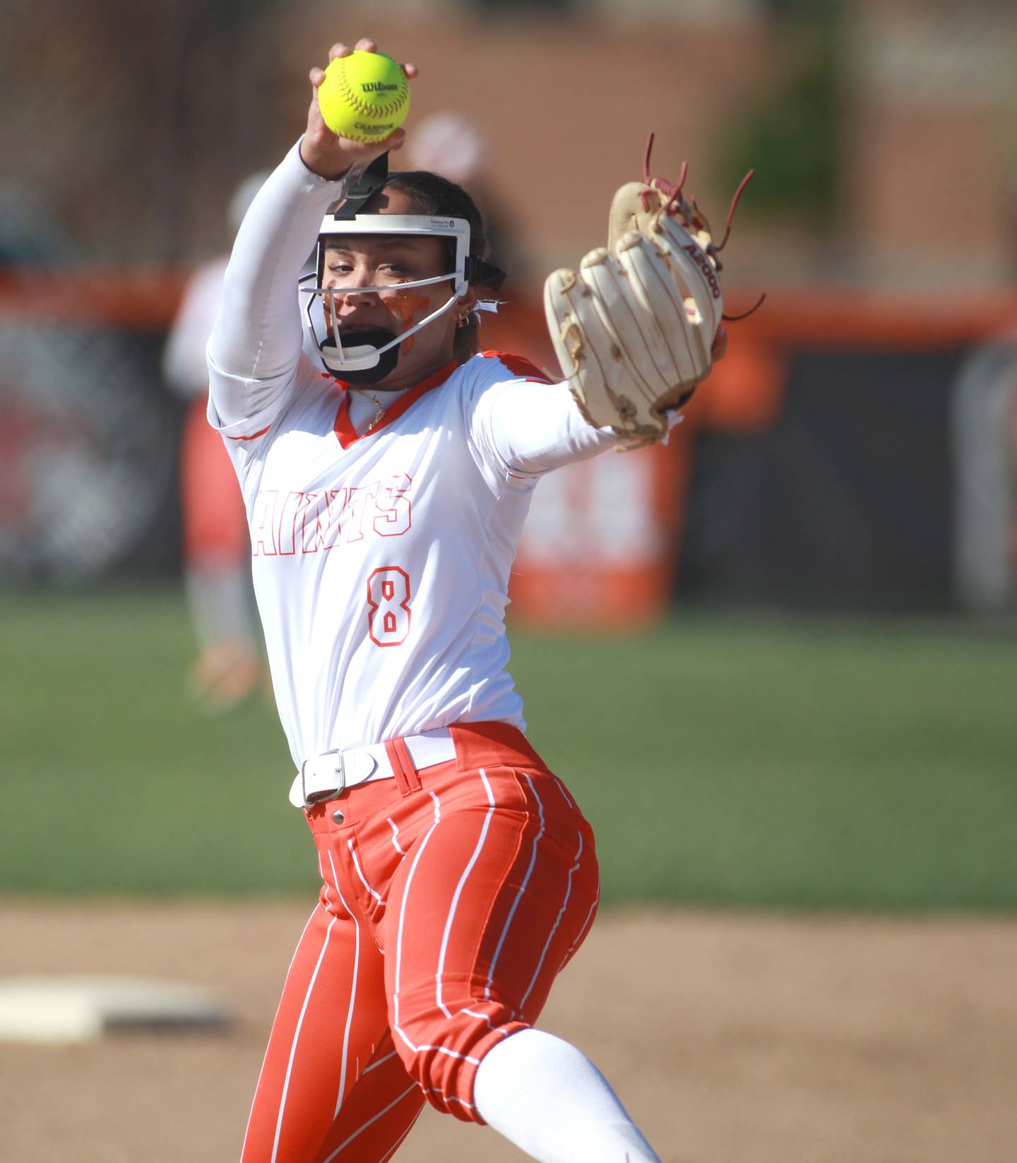 St. Charles East’s Grace Hautzinger pitches during a game against St. Charles North at St. Charles East on Friday, April 19, 2024.
