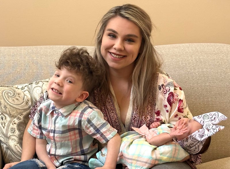 Taylor Marcus, 25, with her late son, Carson, 4, (left) and her daughter, Lyla, 6 months.