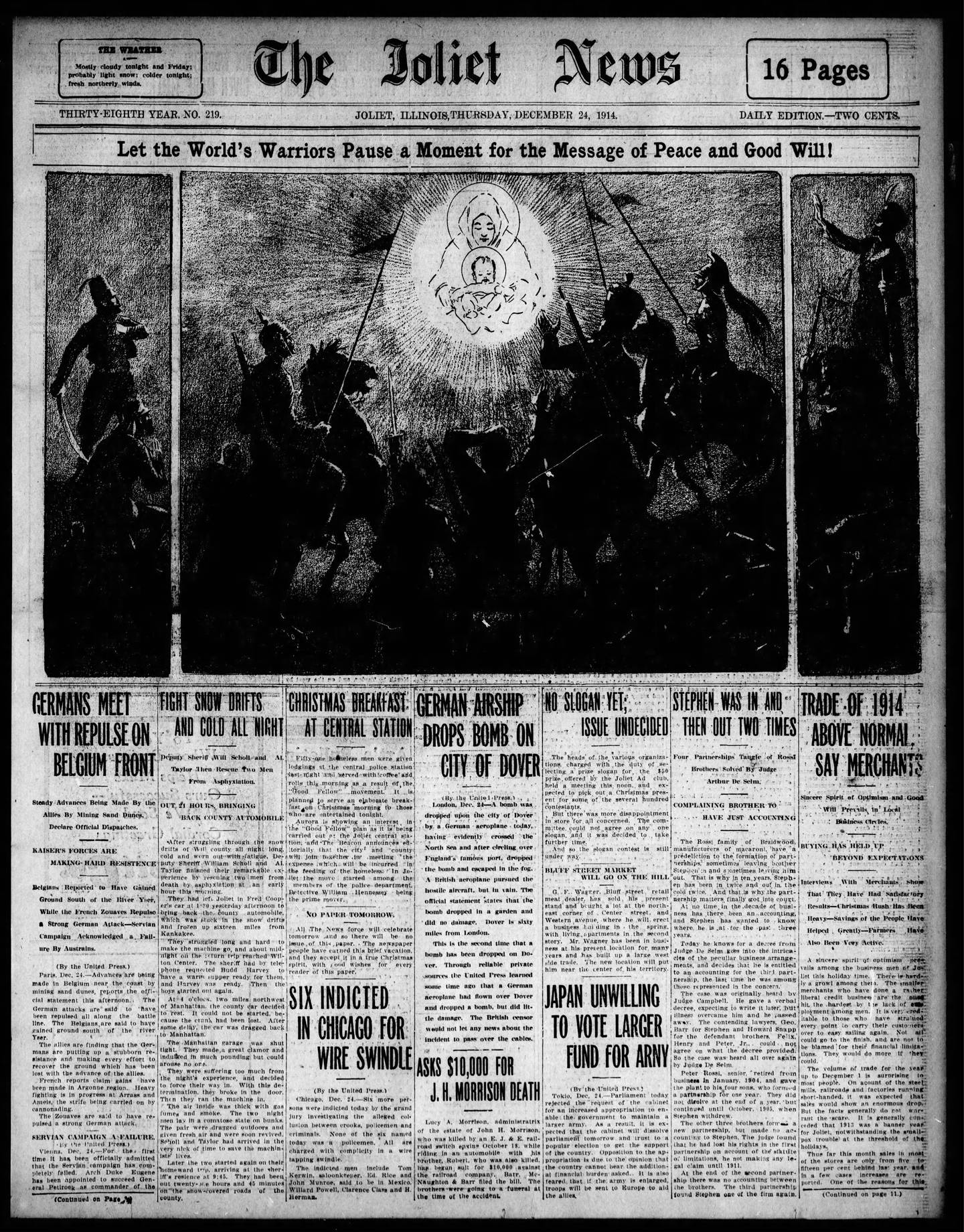 The Herald News
Joliet. Front page. Thursday, December 24, 1914