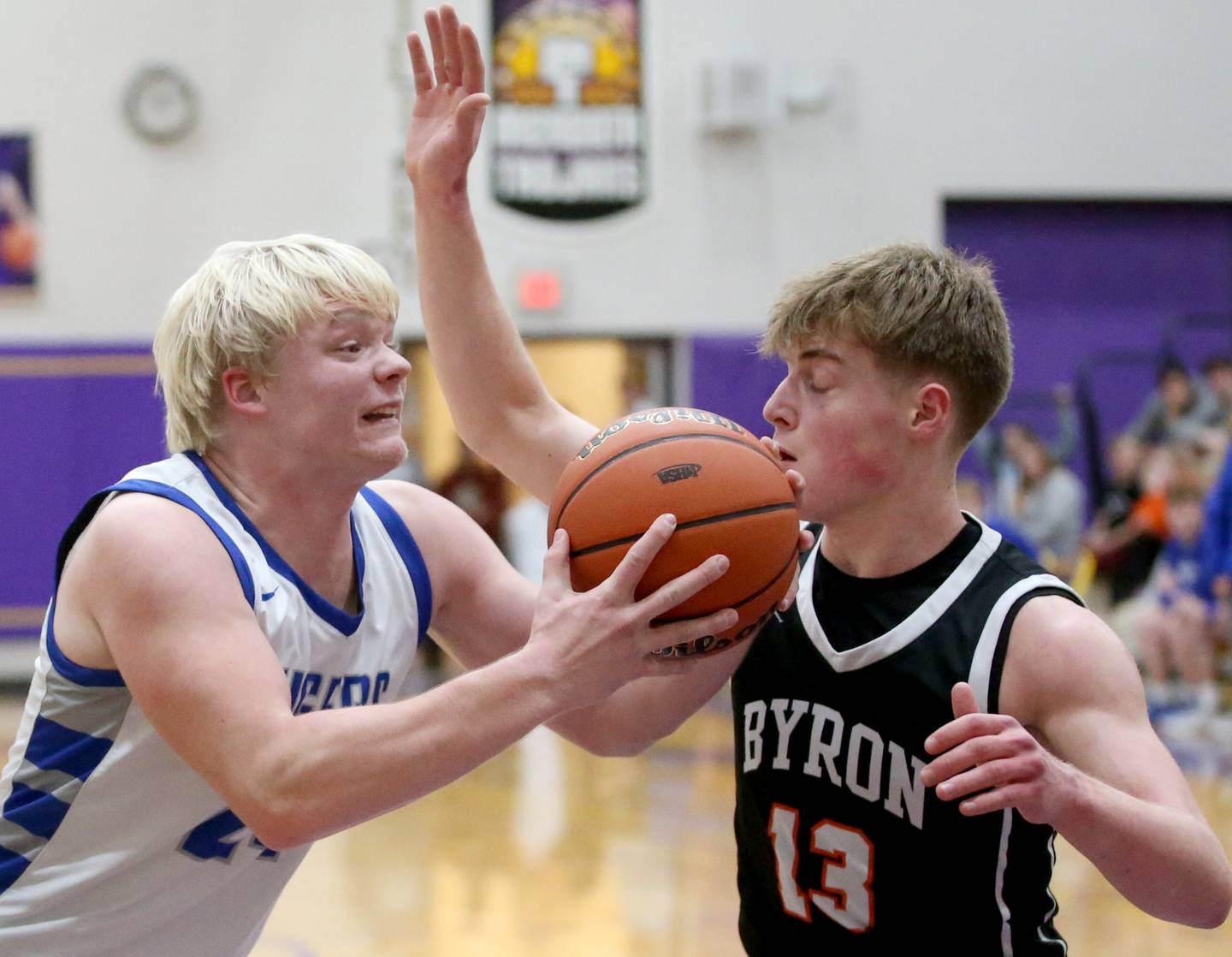 Princeton's Daniel Sousa drives to the hoop as Byron's Jack Hiveley defends during the Class 2A Sectional final on Friday, March 1, 2023 at Mendota High School.