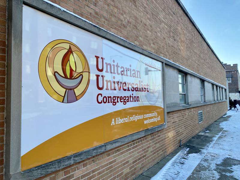 The Unitarian Universalist Congregation of DeKalb, 158 N. Fourth St., blocks from downtown DeKalb, shown here on Thursday, Jan. 11, 2024. The church is offering a daily and free overnight warming center for all in need, open from 8:30 p.m. to 8:30 a.m. daily, or until temperatures are above freezing.