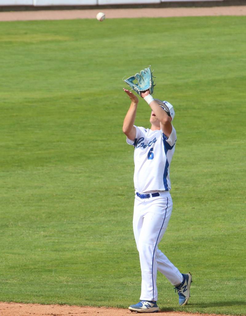 Newman's Evan Bushman makes a catch at shortstop against Maroa-Forsyth during the Class 2A semifinal game on Friday, May 31, 2024 at Dozer Park in Peoria.